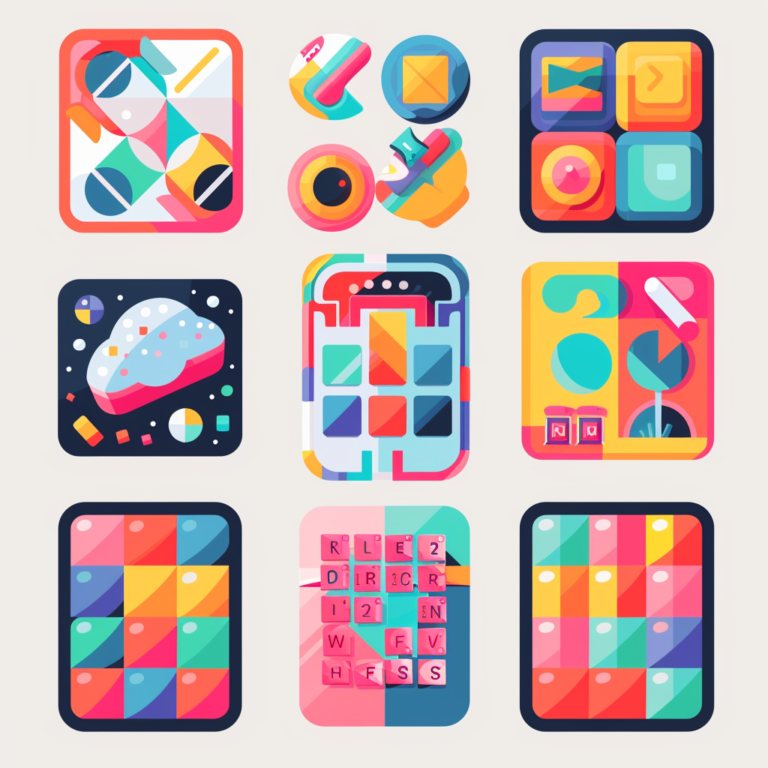 ภาพรวมของเกมมือถือแนวฝึกสมอง เช่น Sudoku, เกมความจำ, เกมลับสมอง บนหน้าจอมือถือ มีภาพกราฟิกเรียบง่ายสไตล์การศึกษา