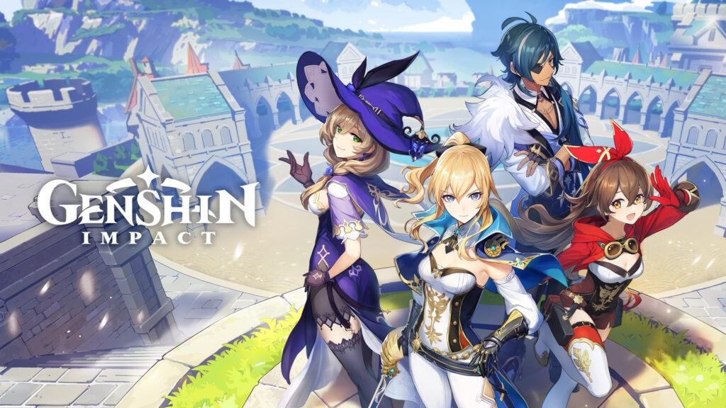 ภาพตัวละครจาก Genshin Impact ในฉากแฟนตาซี สื่อถึงเกมแอคชั่น RPG ที่แจกไอเท็มและโบนัสล็อกอินทุกวัน
