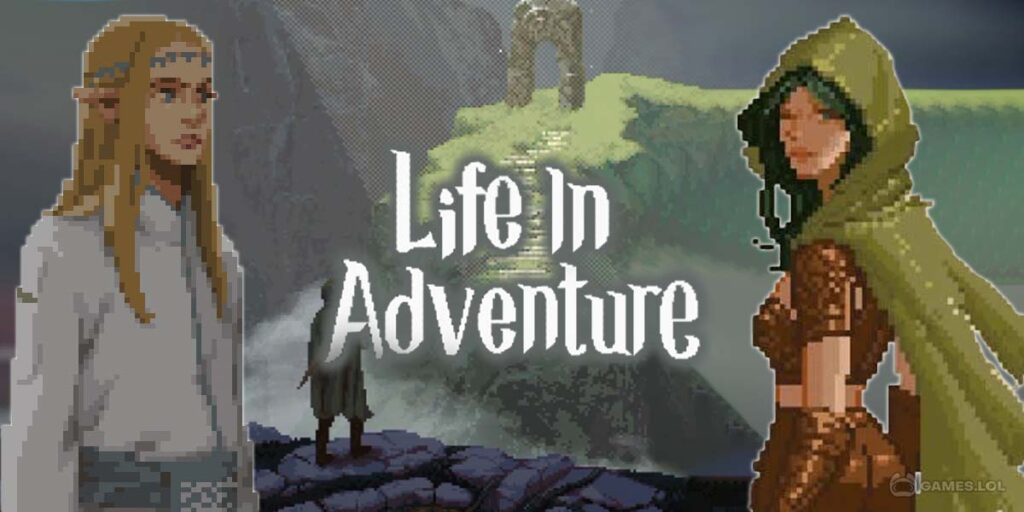 ภาพเกม Life in Adventure แสดงฉากผจญภัยแบบ 2D pixel-art สไตล์ RPG