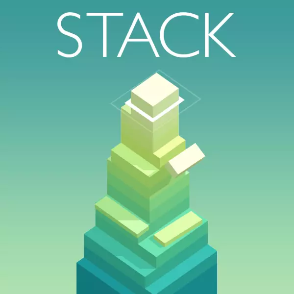 ภาพจากเกม Stack แสดงฉากการวางบล็อกสีสดใสในพื้นหลังแบบ minimal