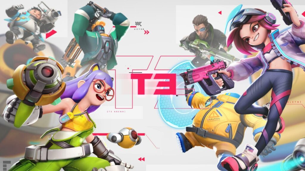ภาพจากเกม T3 Arena ที่แสดงฉากยิง PvP และตัวละครแนวการ์ตูน เหมาะกับผู้เล่นสายแคชชวลแบบไม่ต้องเติม